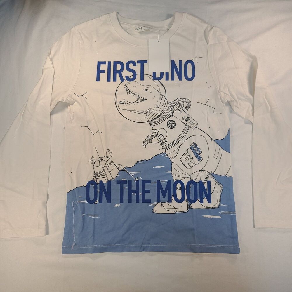 H&M Boys Size 6-8Y First Dino On The Moon Long Sleeve Shirt NWT